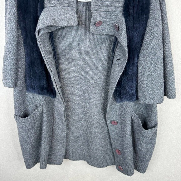 3.1 Phillip Lim Cape Sweater Women's Gray Merino Wool Fur Vented‎ 3/4 Sleeve - Picture 3 of 11